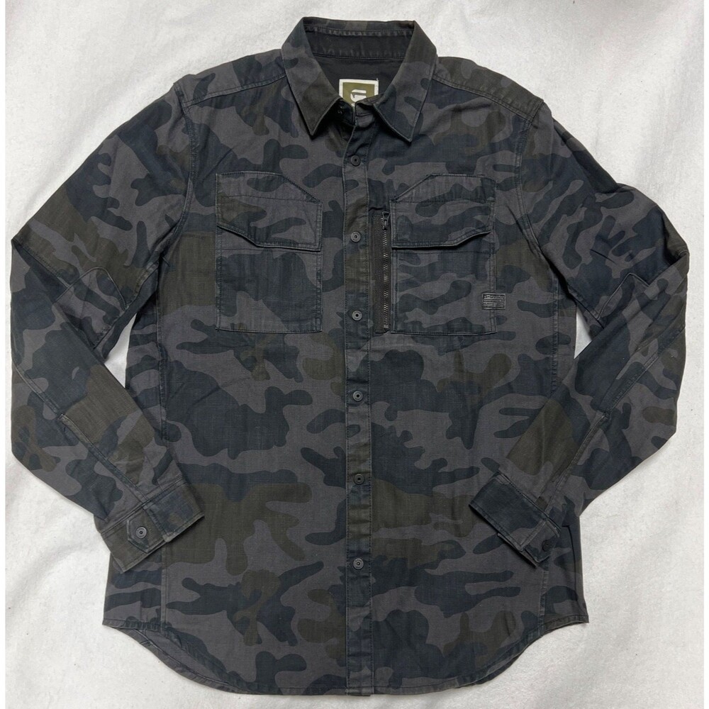 G-Star Raw Rackler Camo Men's L Long Sleeve Snap Up Tactical Shirt Zip Pocket